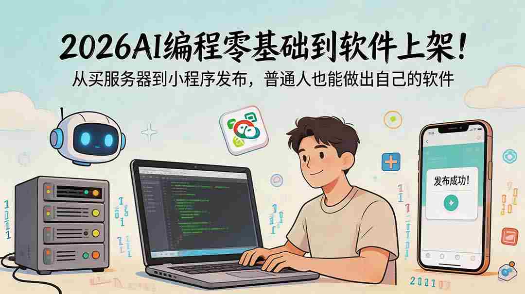 （18905期）2026AI编程零基础到软件上架！从买服务器到小程序发布，普通人也能做出自己的软件-副业部