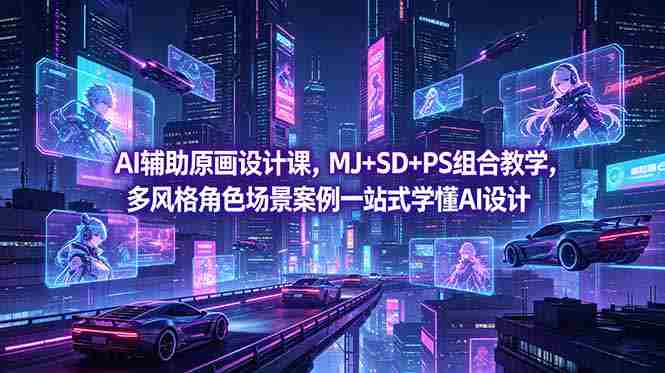（18731期）AI辅助原画设计课，MJ+SD+PS组合教学，多风格角色场景案例一站式学懂AI设计-副业部