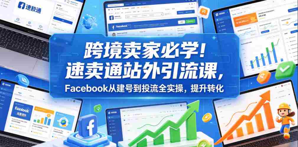跨境卖家必学！速卖通站外引流课，Facebook从建号到投流全实操，提升转化-副业部