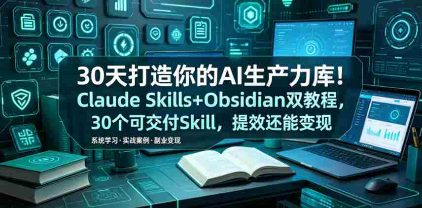 30天打造你的AI生产力库！Claude Skills+Obsidian 双教程，30 个可交付 Skill，提效还能变现-副业部