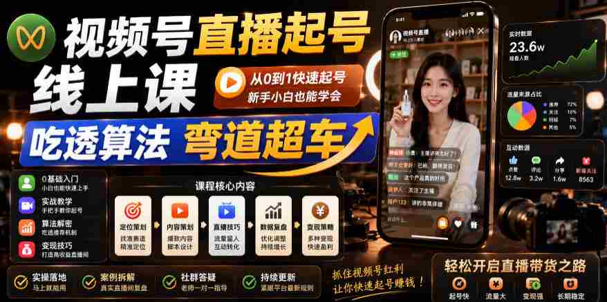 视频号直播起号线上课，吃透算法弯道超车（2026年6月）-副业部