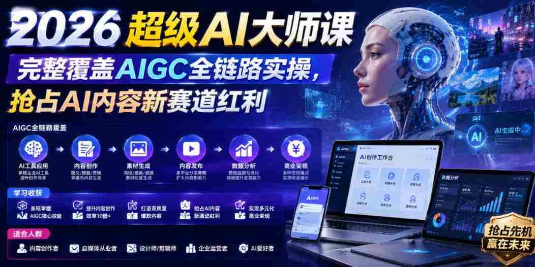 2026超级AI大师课，完整覆盖AIGC全链路实操，抢占AI内容新赛道红利-副业部