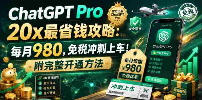 （18790期）ChatGPT Pro 20x 最省钱攻略：每月980，免税冲刺上车！附完整开通方法-副业部