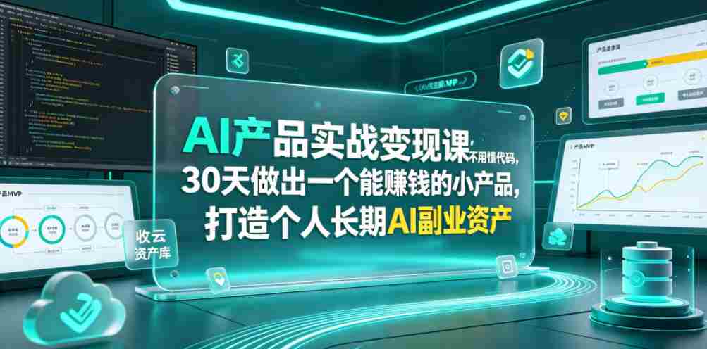 AI产品实战变现课，不用懂代码，30天做出一个能賺钱的小产品，打造个人长期AI副业资产-副业部
