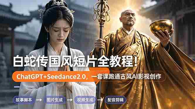 （18737期）白蛇传-国风短片全教程！ChatGPT+Seedance2.0，一套课跑通古风AI影视创作-副业部