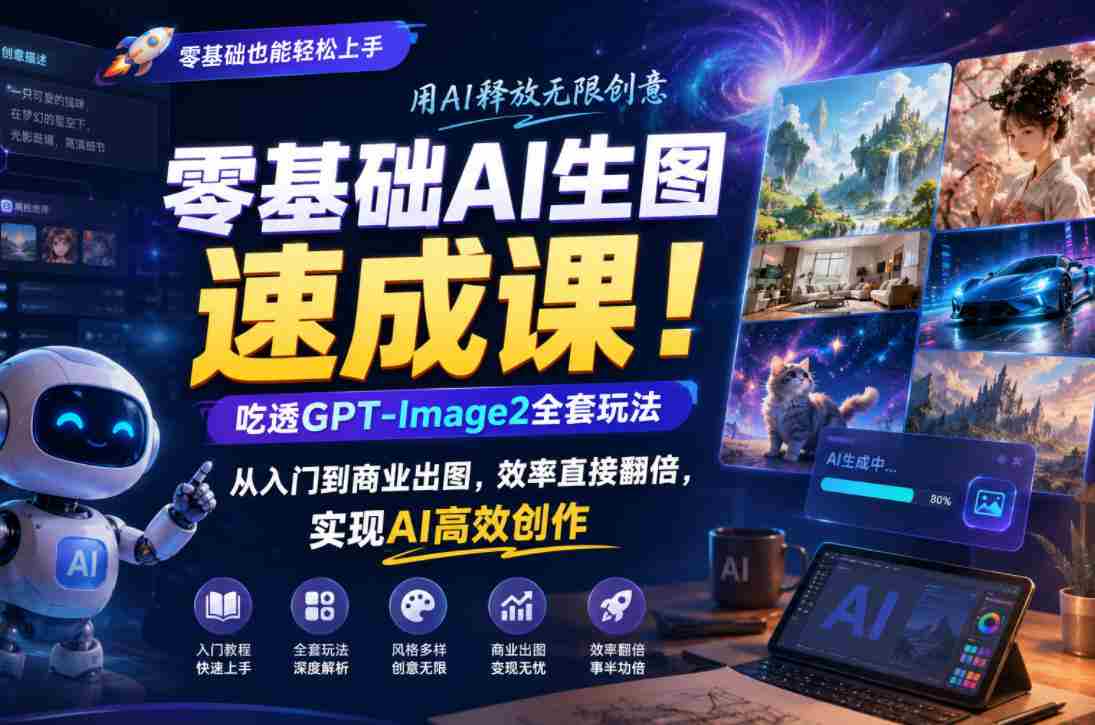 零基础AI生图速成课！吃透GPT-Image2全套玩法，从入门到商业出图，效率直接翻倍，实现AI高效创作-副业部