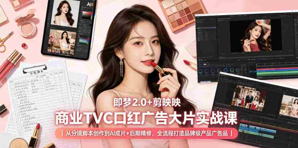 即梦2.0+剪映商业TVC口红广告大片实战课｜从分镜脚本创作到AI成片+后期精修，全流程打造品牌级产品广告-副业部