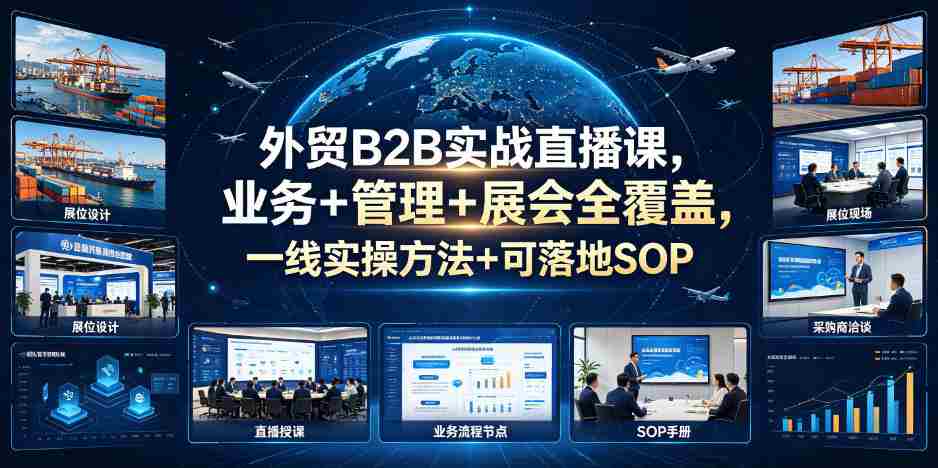 外贸B2B实战直播课，业务+管理+展会全覆盖，一线实操方法+可落地SOP-副业部