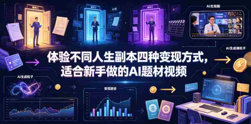 体验不同人生副本四种变现方式，适合新手做的AI题材视频-副业部