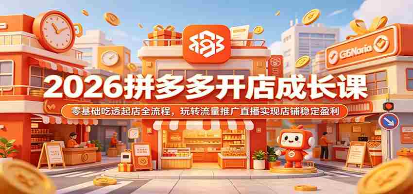 2026拼多多开店成长课：零基础吃透起店全流程，玩转流量推广直播实现店铺稳定盈利-副业部