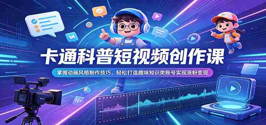 卡通科普短视频创作课：掌握动画风格制作技巧，轻松打造趣味知识类账号实现涨粉变现-副业部