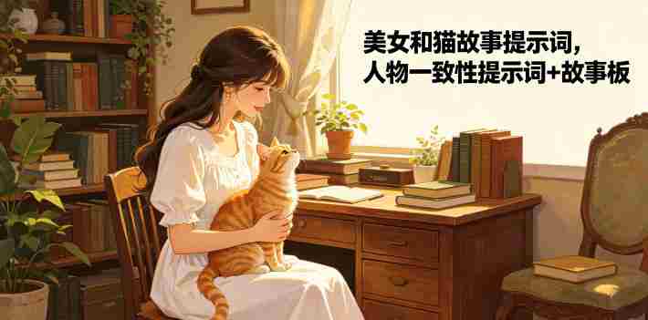 美女和猫故事提示词，人物一致性提示词+故事板-副业部