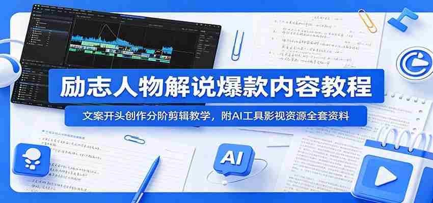 励志人物解说爆款内容教程：文案开头创作分阶剪辑教学，附AI 工具影视资源全套资料-副业部
