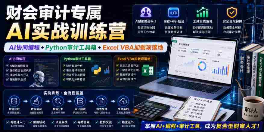 财会审计专属AI实战训练营｜AI协同编程+Python审计工具箱+Excel VBA加载项落地-副业部