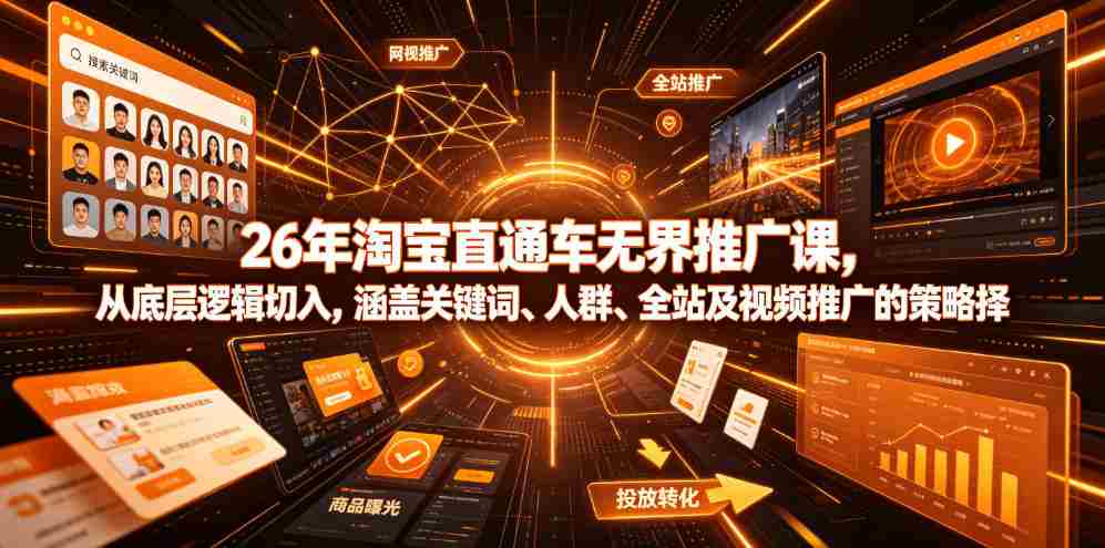 26年淘宝直通车无界推广课，从底层逻辑切入，涵盖关键词、人群、全站及视频推广的策略选择-副业部