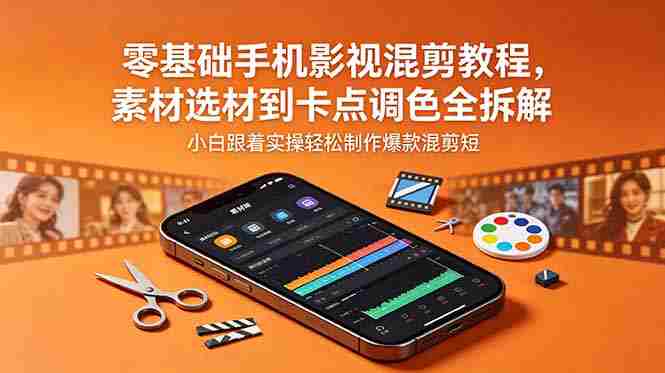 （18750期）零基础手机影视混剪教程，素材选材到卡点调色全拆解，小白跟着实操轻松制作爆款混剪短片-副业部