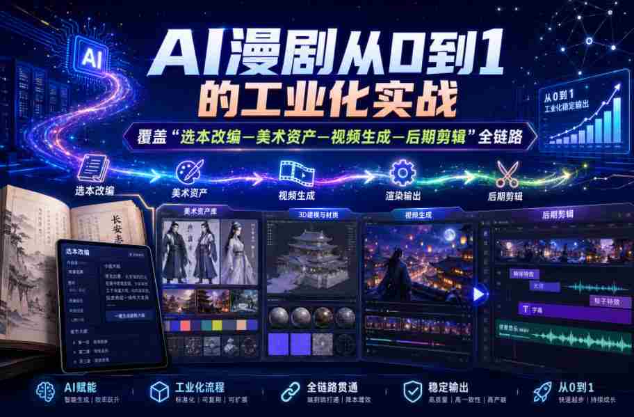 AI漫剧从0到1的工业化实战，覆盖“选本改编—美术资产—视频生成—后期剪辑”全链路（更新6月）-副业部