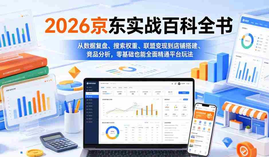 2026京东实战百科全书，从数据复盘、搜索权重、联盟变现到店铺搭建、竞品分析，零基础也能全面精通平台玩法-副业部