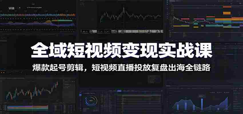 全域短视频变现实战课:爆款起号剪辑,短视频直播投放复盘出海全链路-副业部