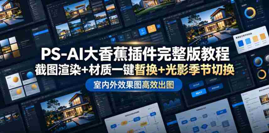 PS-AI大香蕉插件完整版教程，截图渲染+材质一键替换+光影季节切换，室内外效果图高效出图高阶课程-副业部