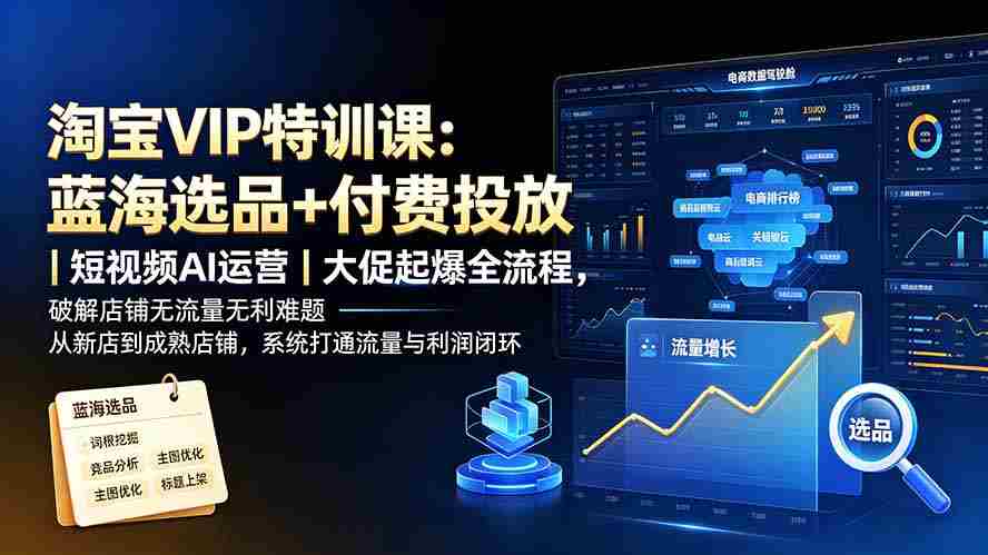 （19399期）淘宝VIP特训课：蓝海选品+付费投放｜短视频AI运营｜大促起爆全流程，破解店铺无流量无利润难题-副业部