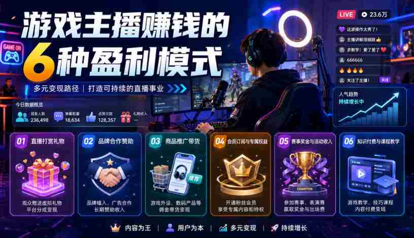 付费文章：游戏主播賺钱的6种盈利模式-副业部