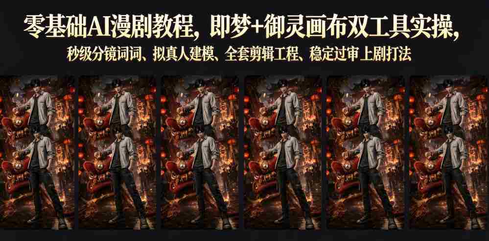 零基础AI漫剧教程，即梦+御灵画布双工具实操，秒级分镜提示词、拟真人建模、全套剪辑工程、稳定过审上剧打法-副业部