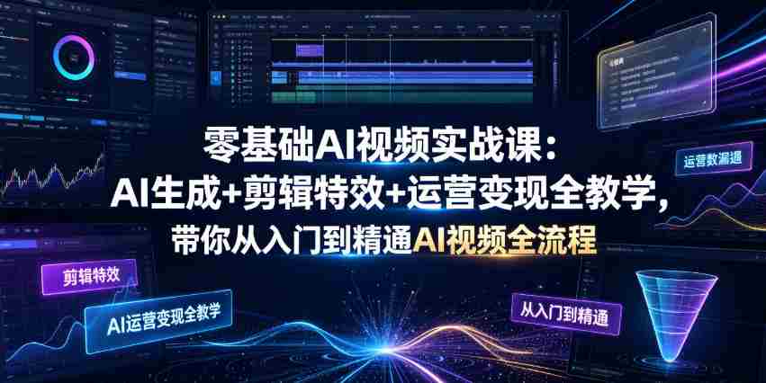 零基础AI视频实战课：AI生成+剪辑特效+运营变现全教学，带你从入门到精通AI视频全流程-副业部