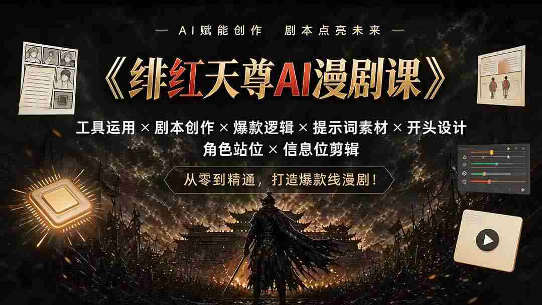 （19597期）绯红天尊AI漫剧课｜工具运用×剧本创作×爆款逻辑×提示词素材×开头设计×角色站位×信息位剪辑-副业部
