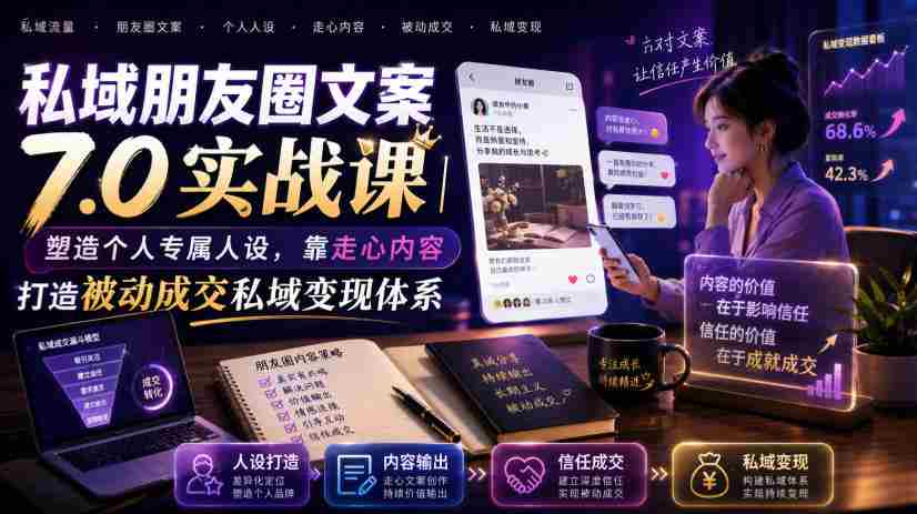 私域朋友圈文案7.0实战课｜塑造个人专属人设，靠走心内容打造被动成交私域变现体系-副业部