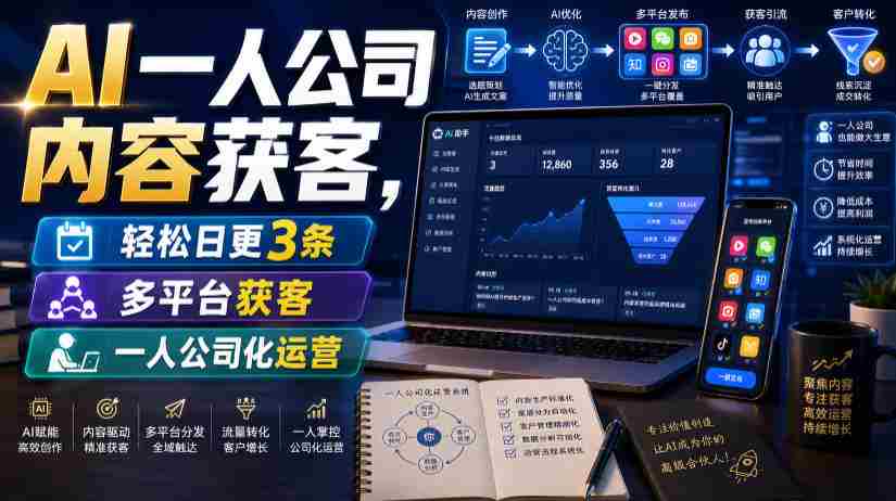 AI一人公司内容获客，轻松日更3条，多平台获客，一人公司化运营（更新）-副业部