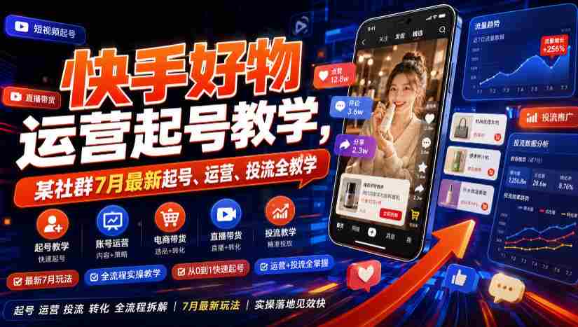 快手好物运营起号教学，某社群7月最新起号、运营、投流全教学-副业部