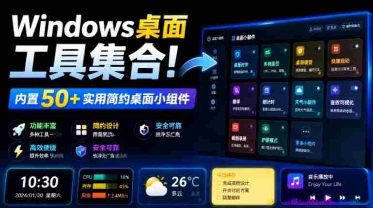 Windows桌面工具集合！内置50+实用简约桌面小组件，含截图、录屏、翻译、天气等，多秘工具箱-副业部