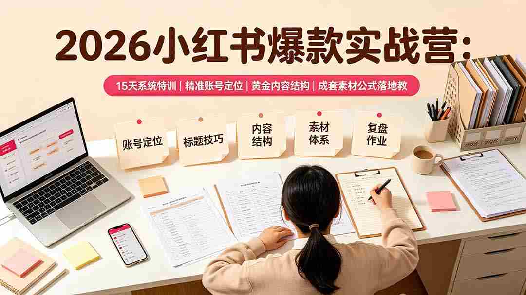 （19332期）2026小红书爆款实战营：15天系统特训｜精准账号定位｜黄金内容结构｜成套素材公式落地教程-副业部