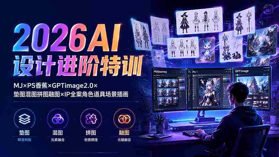 （19569期）2026AI设计进阶特训：MJ×PS香蕉×GPTimage2.0×垫图混图拼图融图×IP全案角色道具场景插画-副业部