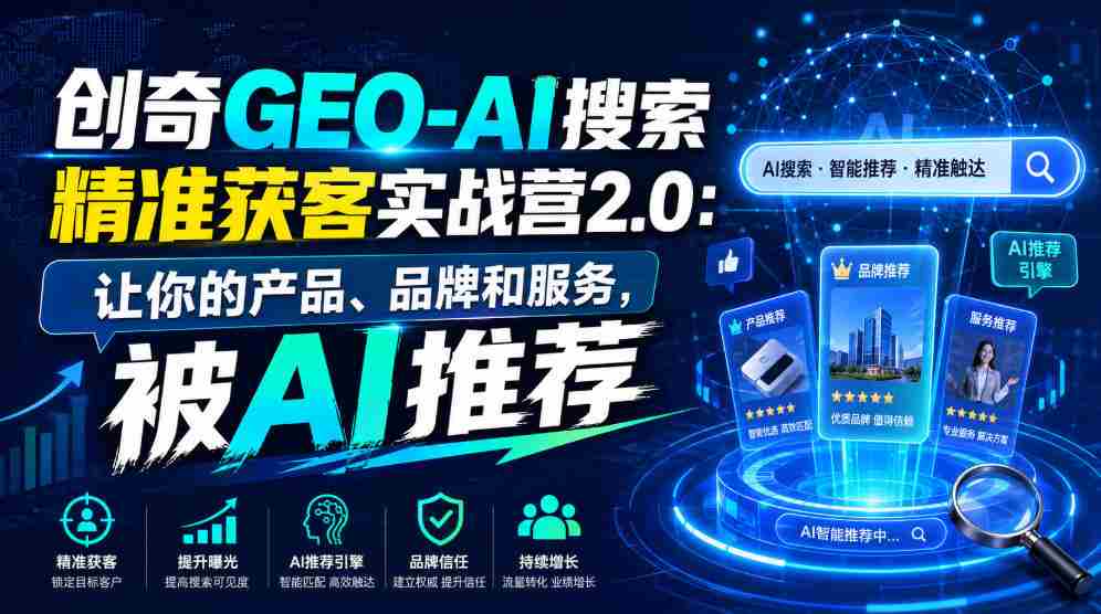 创奇GEO-AI搜索精准获客实战营2.0：让你的产品、品牌和服务，被AI推荐-副业部