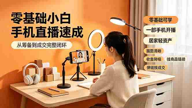 （19231期）零基础小白手机直播速成，从筹备到成交完整闭环，适配苹果安卓系统，解决杂音卡顿留人难问题-副业部