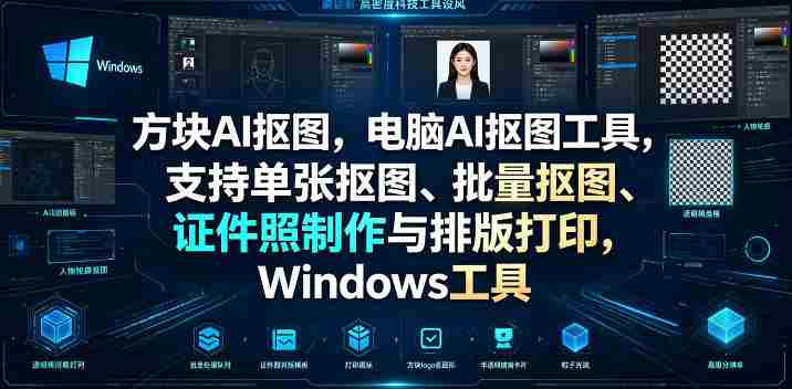 方块AI抠图，电脑AI抠图工具，支持单张抠图、批量抠图、证件照制作与排版打印，Windows工具-副业部