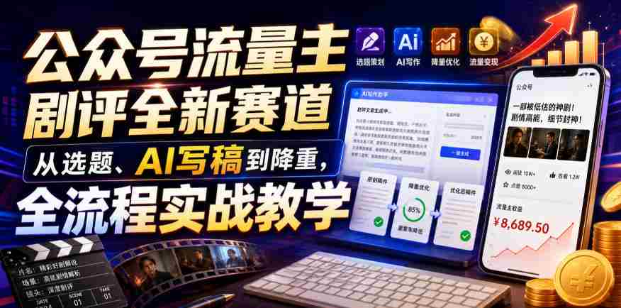 公众号流量主剧评全新赛道，从选题、AI写稿到降重，全流程实战教学-副业部