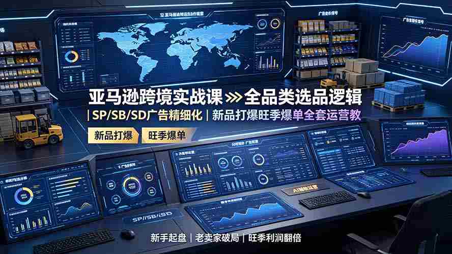 （19352期）亚马逊跨境实战课：全品类选品逻辑｜SP/SB/SD广告精细化｜新品打爆旺季爆单全套运营教程