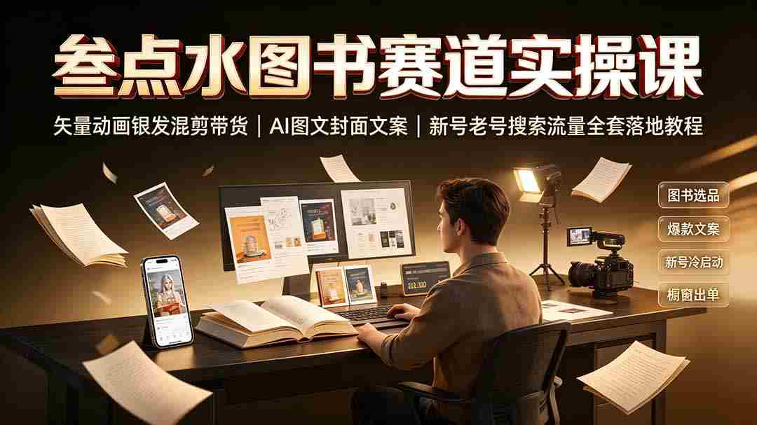 （19613期）叁点水图书赛道实操课｜矢量动画银发混剪带货，AI图文封面文案，新号老号搜索流量全套落地教程-副业部