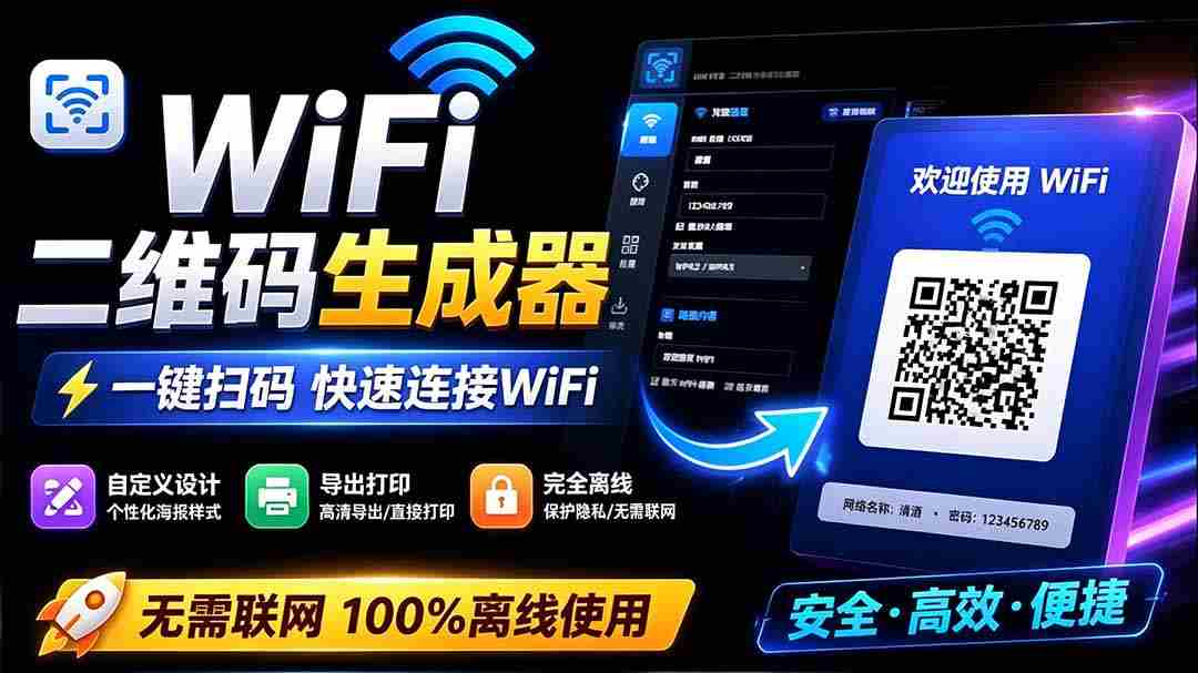 （19566期）完全离线使用！WiFi二维码生成器，一键扫码快速连接WiFi，支持自定义风格导出 WiFi二维码生成器-副业部