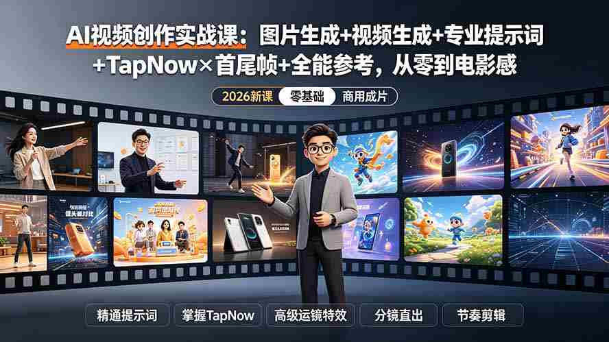（19383期）AI视频创作实战课：图片生成+视频生成+专业提示词+TapNow×首尾帧+全能参考，从零到电影感成片-副业部
