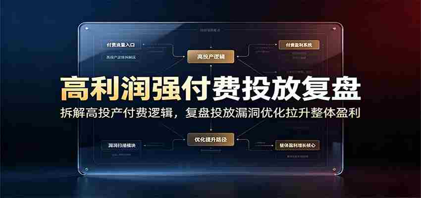高利润强付费投放复盘：拆解高投产付费逻辑，复盘投放漏洞优化拉升整体盈利-副业部