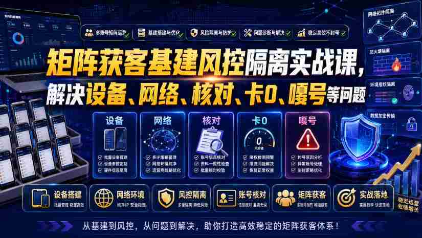 矩阵获客基建风控隔离实战课，解决设备、网络、核对、卡0、嘎号等问题-副业部