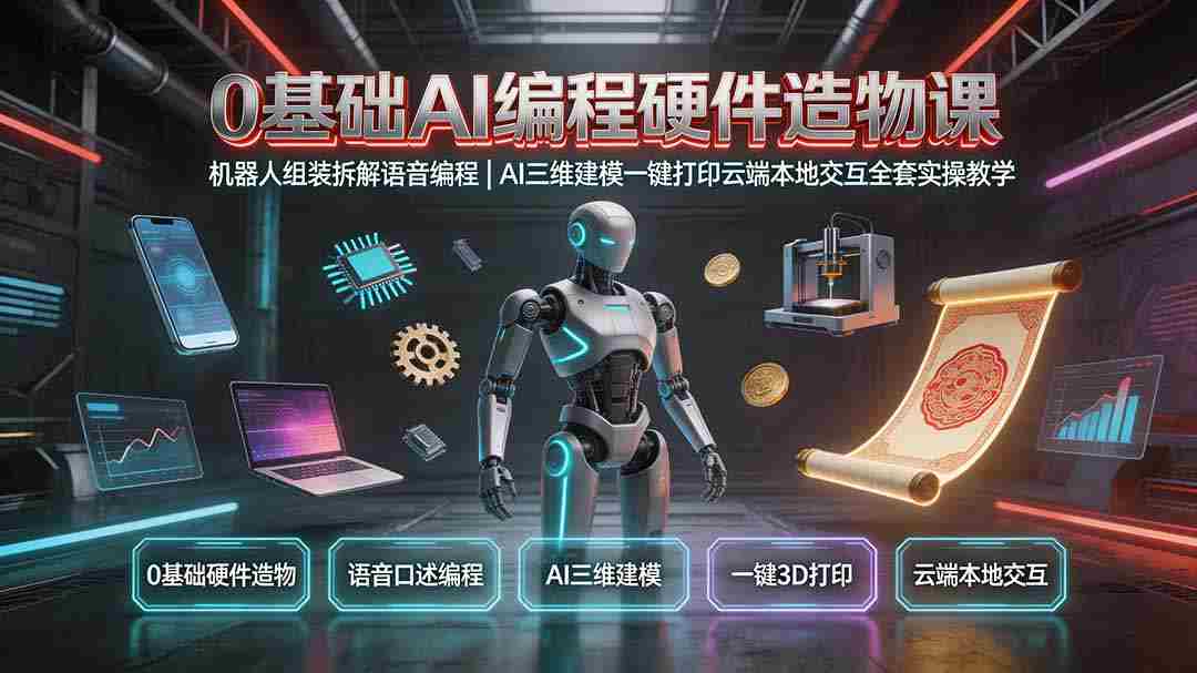 （19612期）0基础AI编程硬件造物课｜机器人组装拆解语音编程，AI三维建模一键打印云端本地交互全套实操教学-副业部