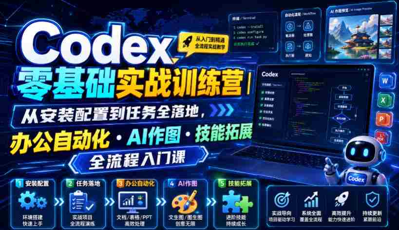 Codex零基础实战训练营｜从安装配置到任务全落地，办公自动化・AI作图・技能拓展全流程入门课-副业部