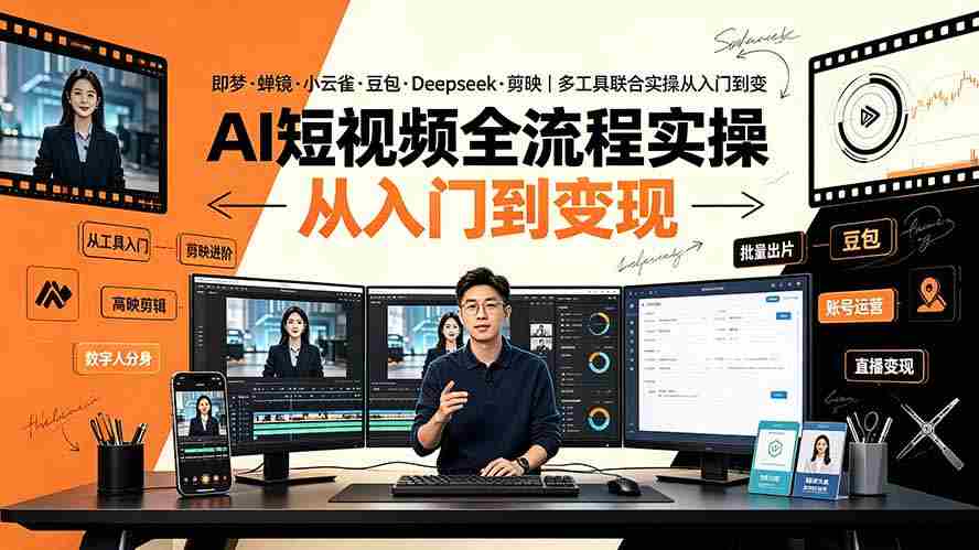 （19250期）AI短视频全流程实操：即梦·蝉镜·小云雀·豆包·Deepseek·剪映｜多工具联合实操从入门到变现-副业部