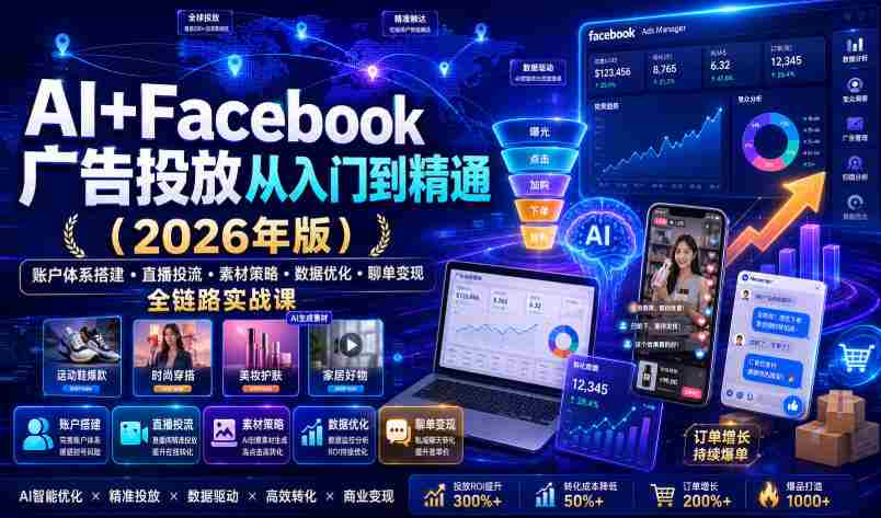 AI+Facebook广告投放从入门到精通（2026年版）｜账户体系搭建・直播投流・素材策略・数据优化・聊单变现全链路实战课-副业部
