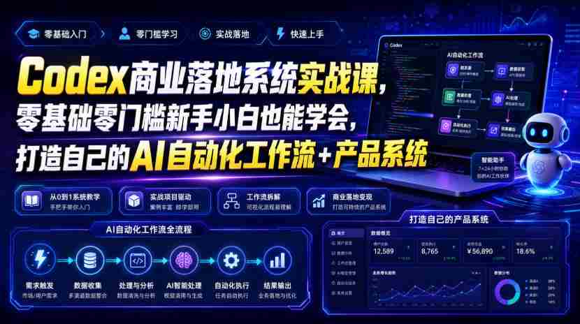 Codex商业落地系统实战课，零基础零门槛新手小白也能学会，打造自己的AI自动化工作流+产品系统-副业部